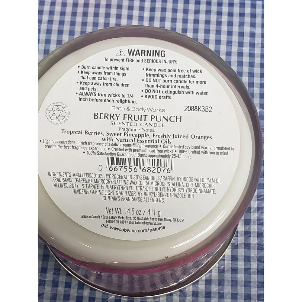 BBW Berry Fruit Punch Large 3 Wick 14.5oz Candle Home Fragrance Decor